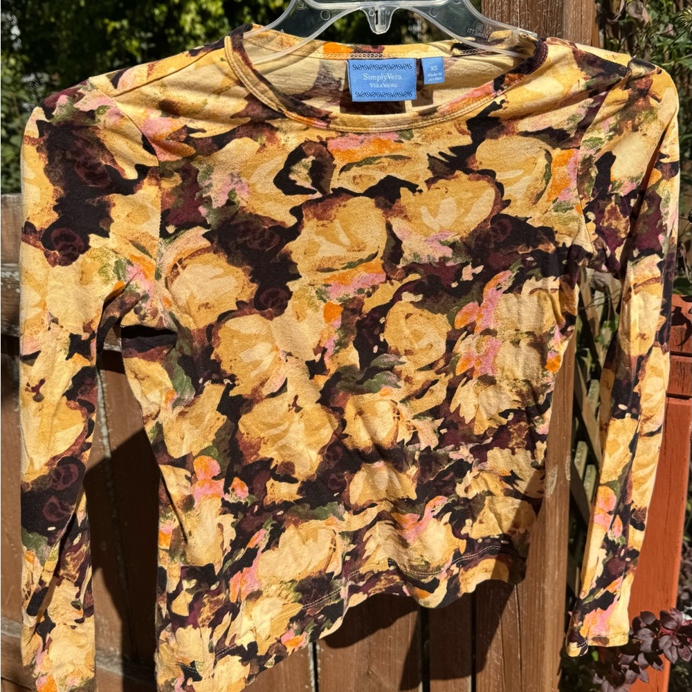 Simply Vera Vera Wang Yellow and Brown Floral Blouse